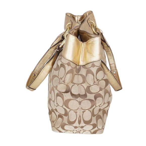 Coach Penelope Signature Logo Monogram Khaki Tote with Gold Leather Trim, F15533 - Picture 2 of 9